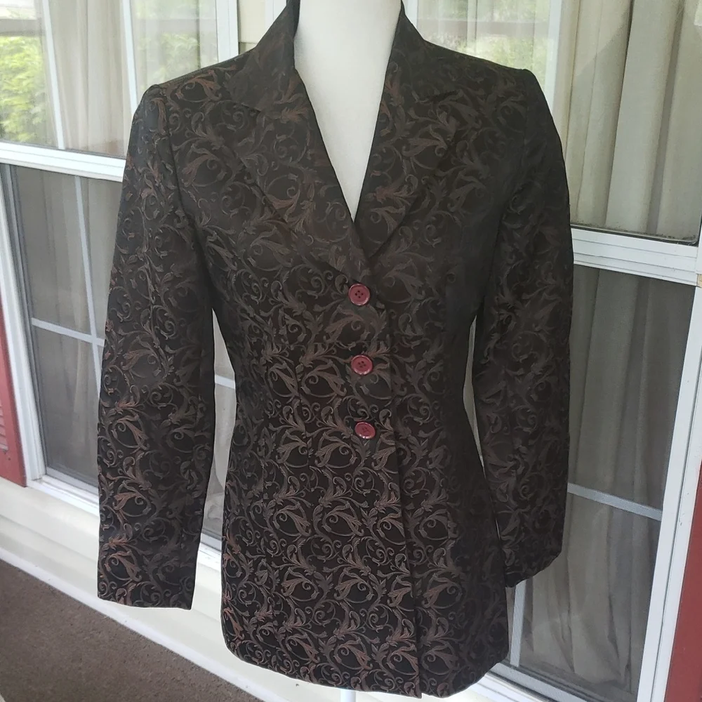 JENNIMAX Elegant‎ Brown Floral Patterned Women's Jacket